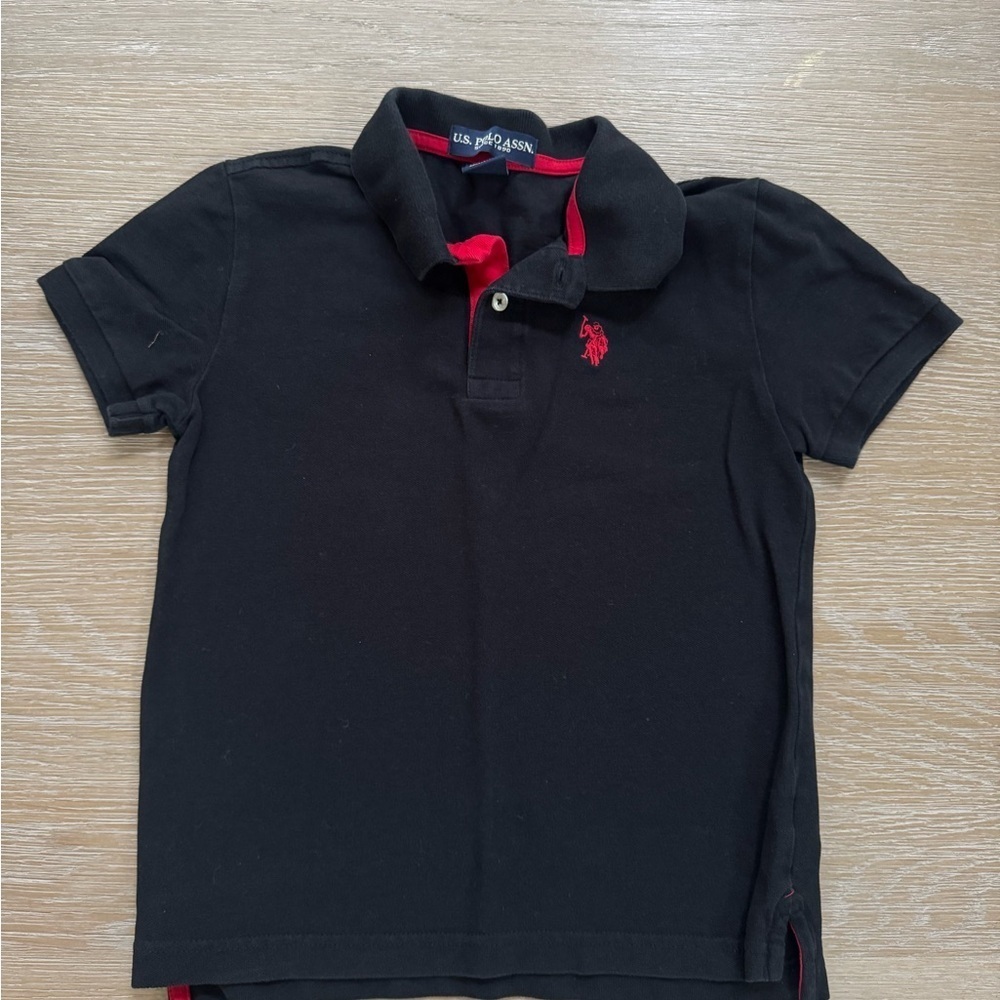 US POLO boys black colored short sleeve polo shirt top size 7 8 years